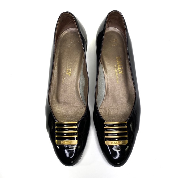 Bally Vintage Elaine Pumps Patent Leather Black Gold 7 - Picture 2 of 8